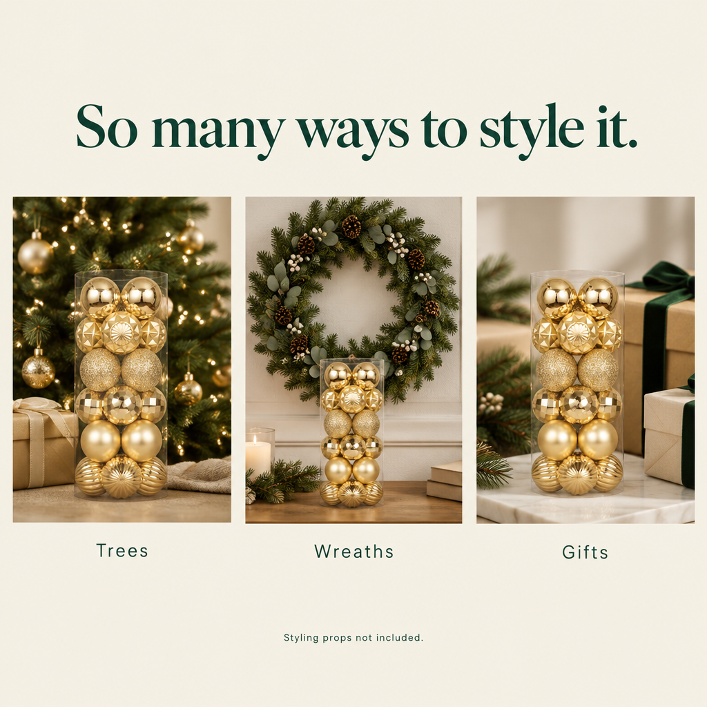 Small Gold Ball Ornaments – 24 Pack — styling ideas