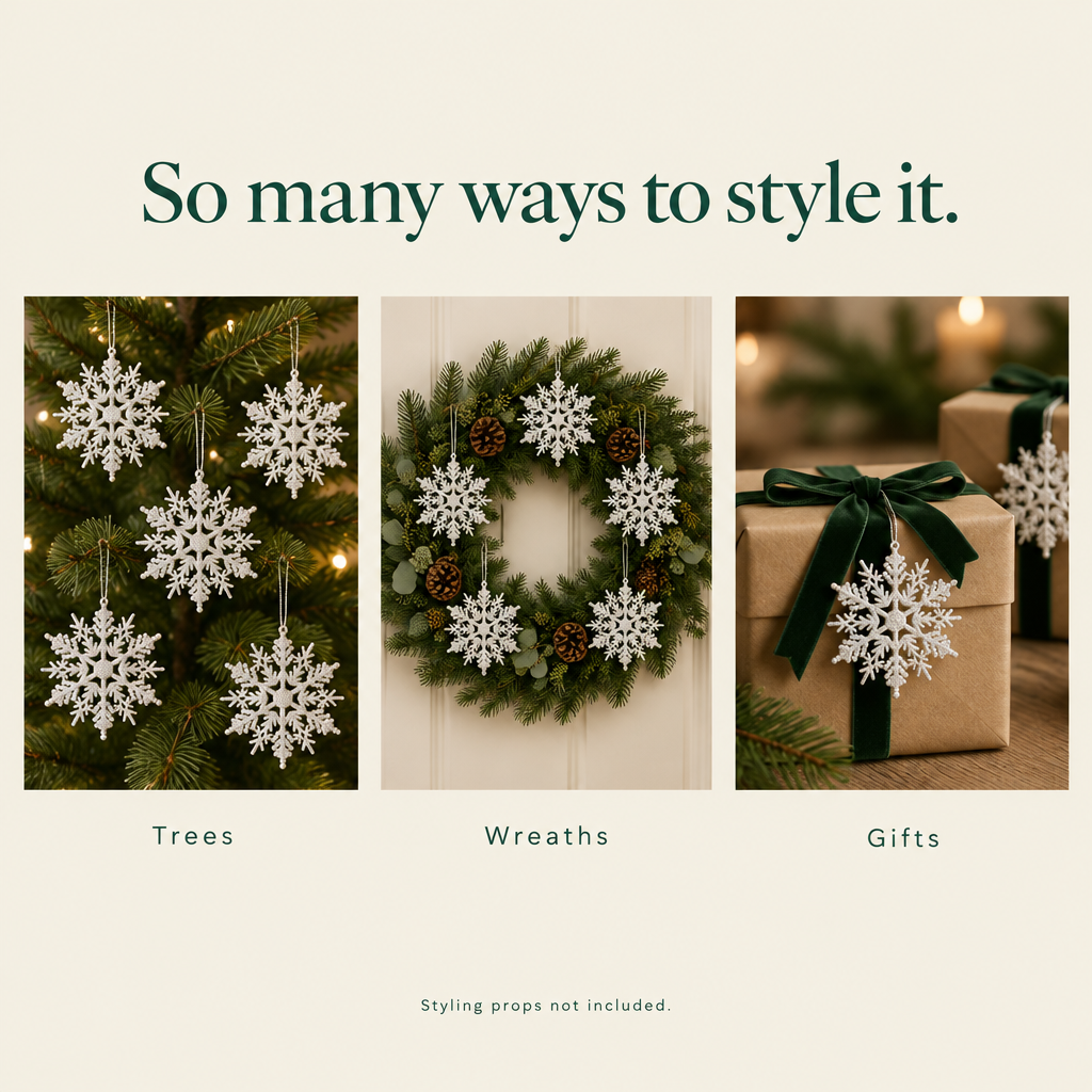 Silver Glitter Snowflake Ornaments – 36 Pack — styling ideas