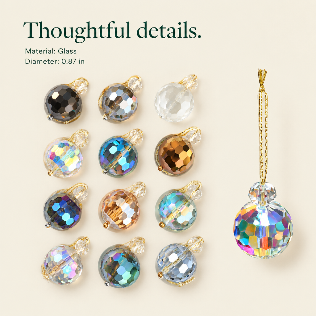 Mini Crystal Glass Ball Ornaments – 12 Pack — details