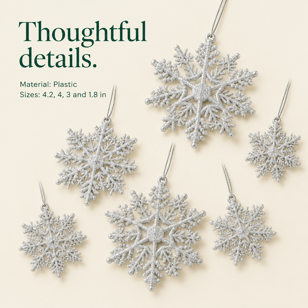 Silver Glitter Snowflake Ornaments – 36 Pack — details
