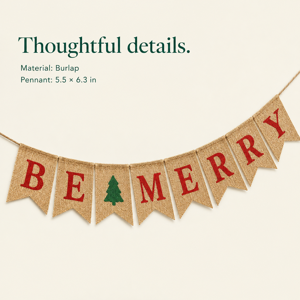 Be Merry Burlap Banner — details
