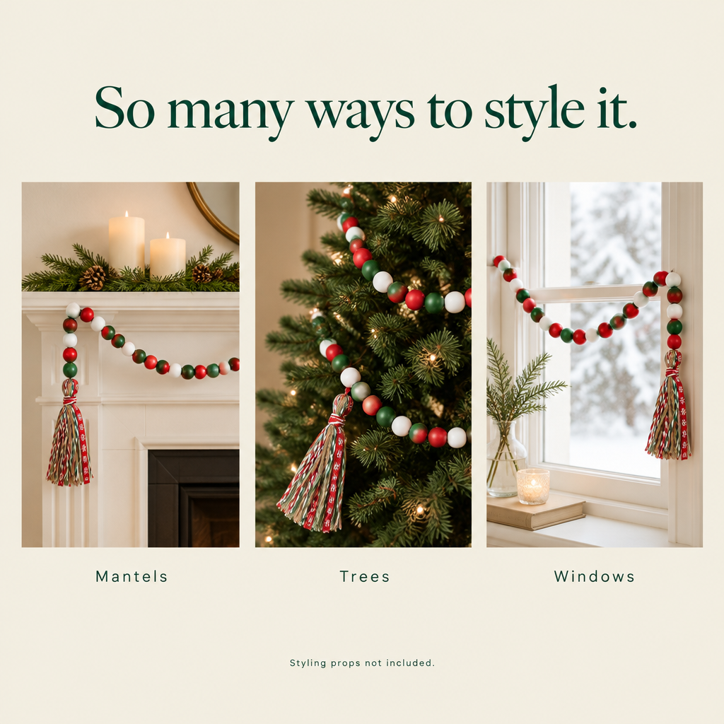Wood Bead Garland with Tassels – 32 in — styling ideas