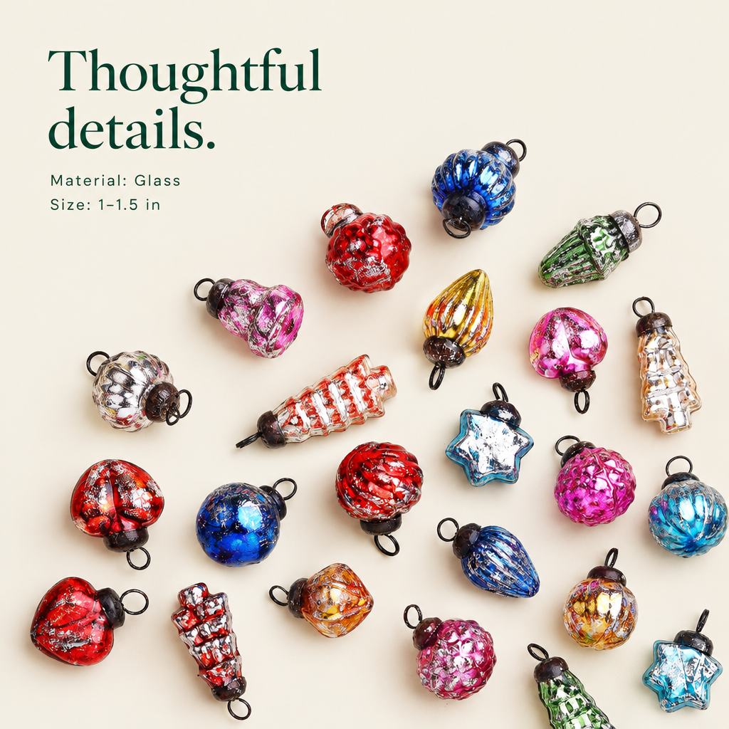 Vintage Distressed Glass Ornaments – 25 Pack — details