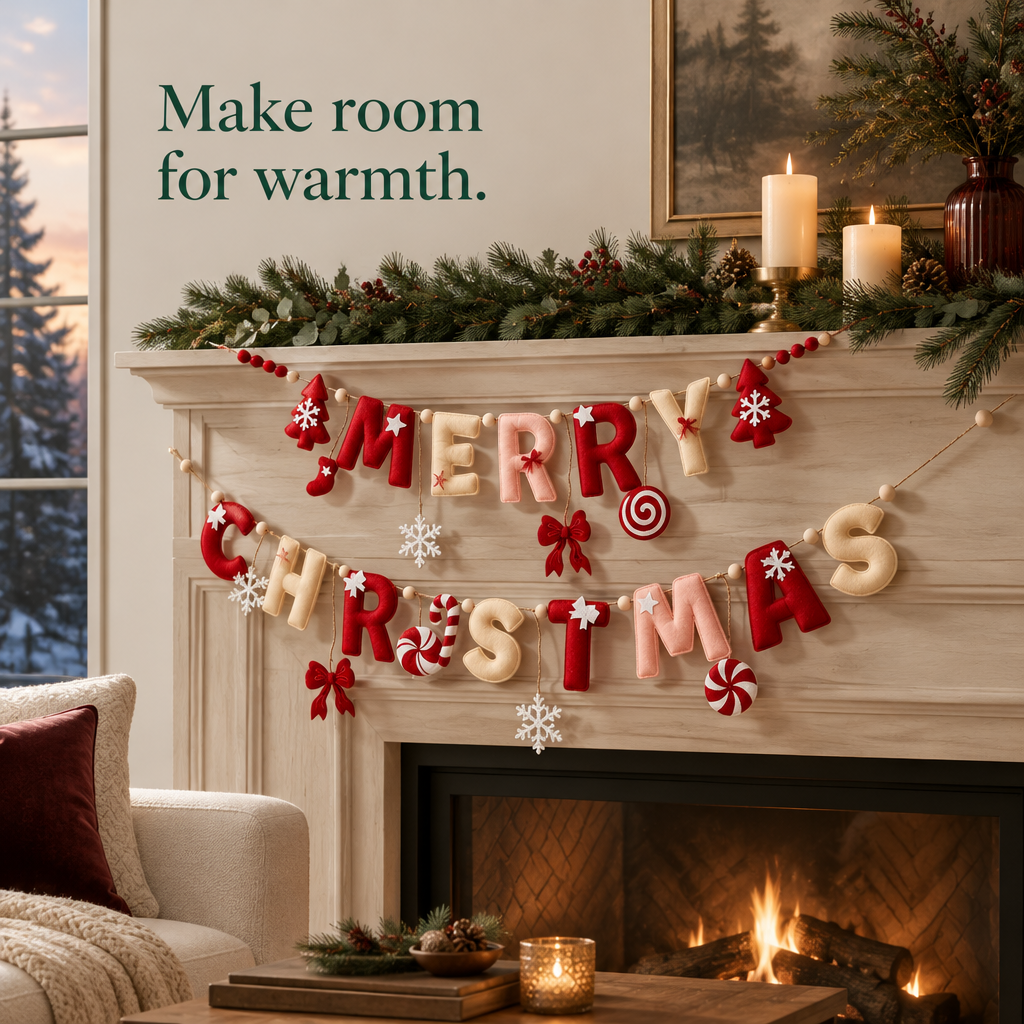 Merry Christmas Felt Letter Garland — in use