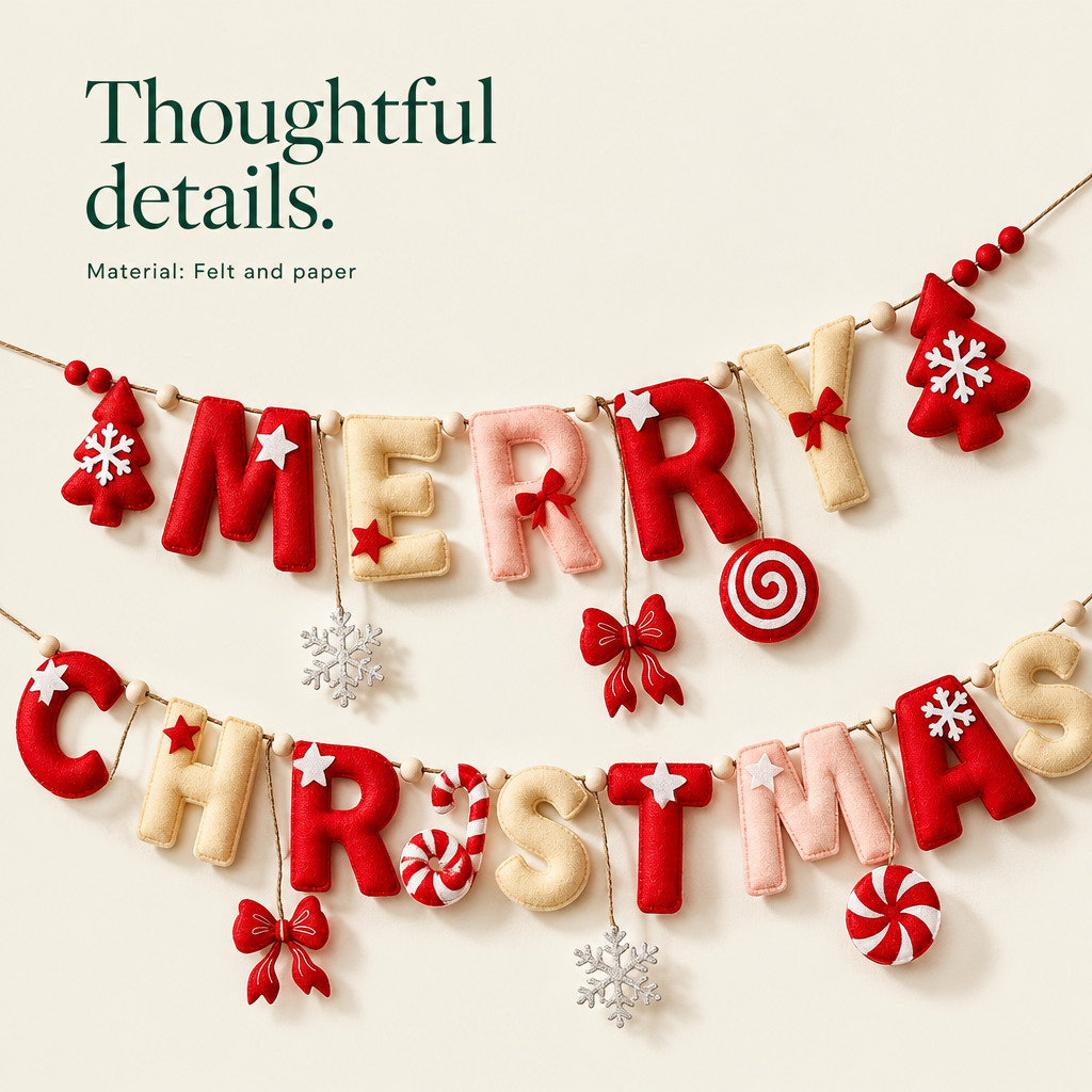 Merry Christmas Felt Letter Garland — details
