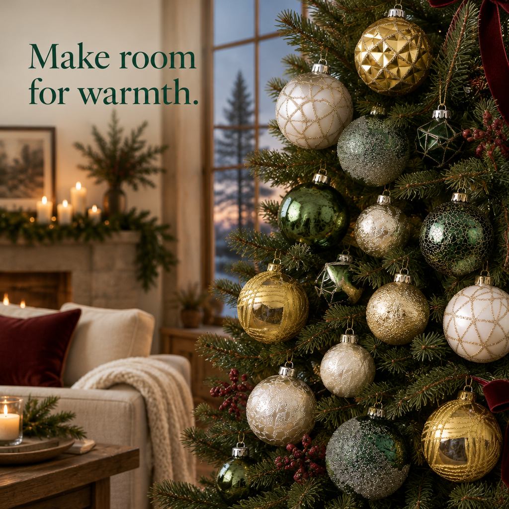Emerald & Gold Ornament Set – 21 Pieces — in use