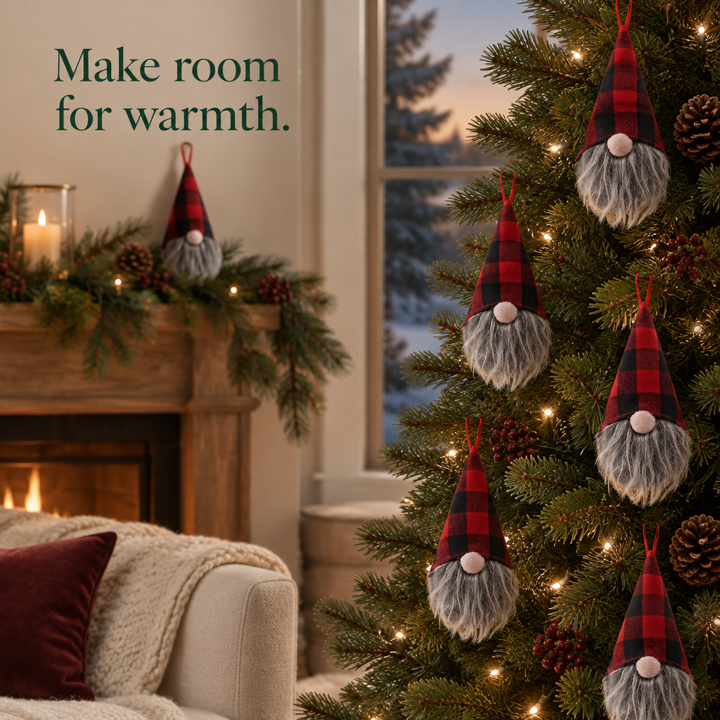 Plush Tomte Gnome Ornaments – 8 Pack — in use