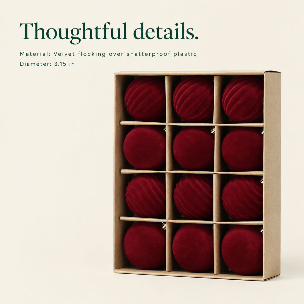 Burgundy Velvet Ball Ornaments – 12 Pack — details