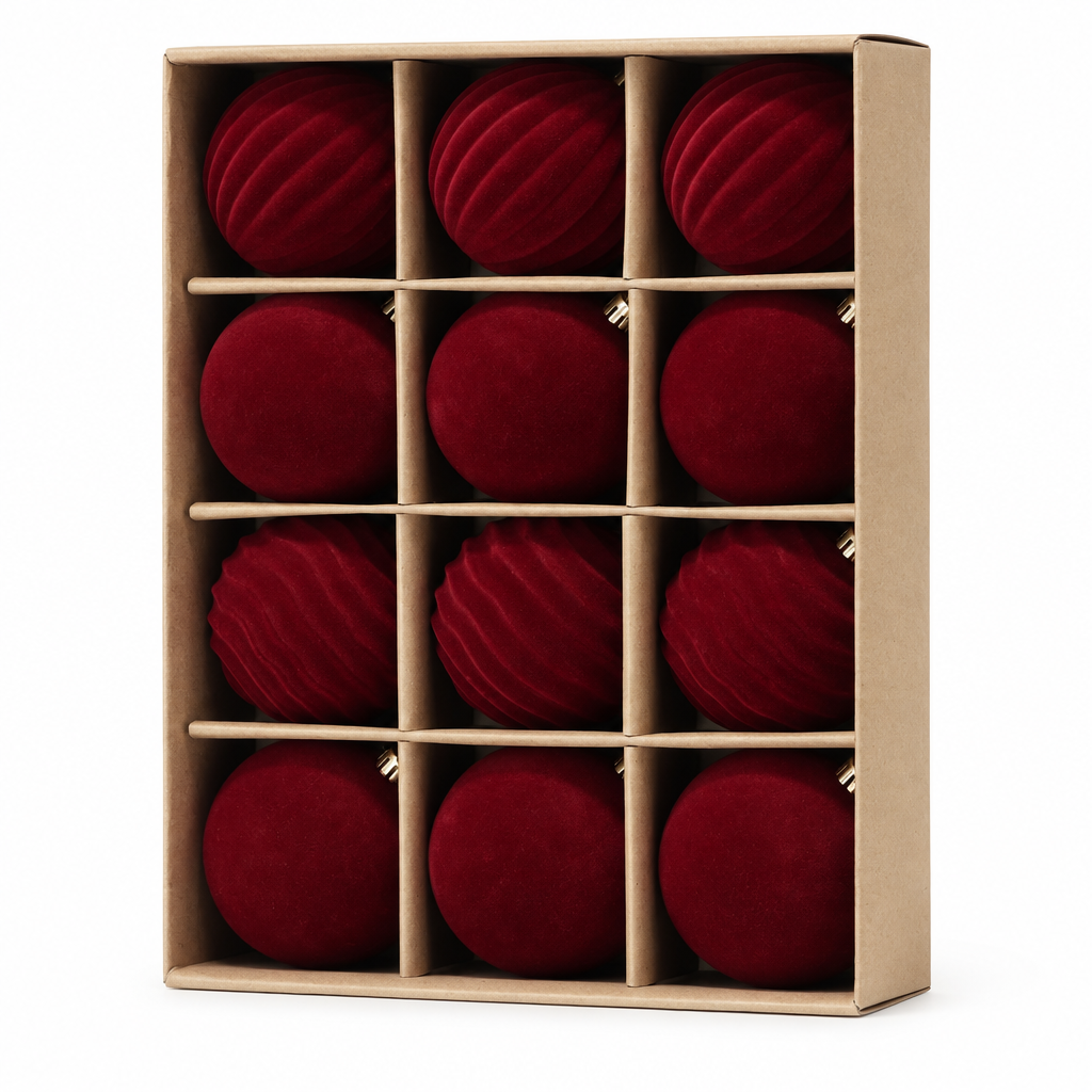 Burgundy Velvet Ball Ornaments – 12 Pack — product