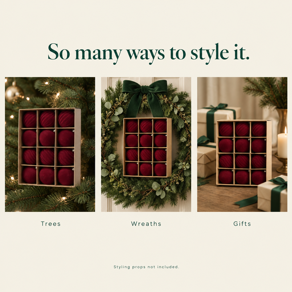 Burgundy Velvet Ball Ornaments – 12 Pack — styling ideas