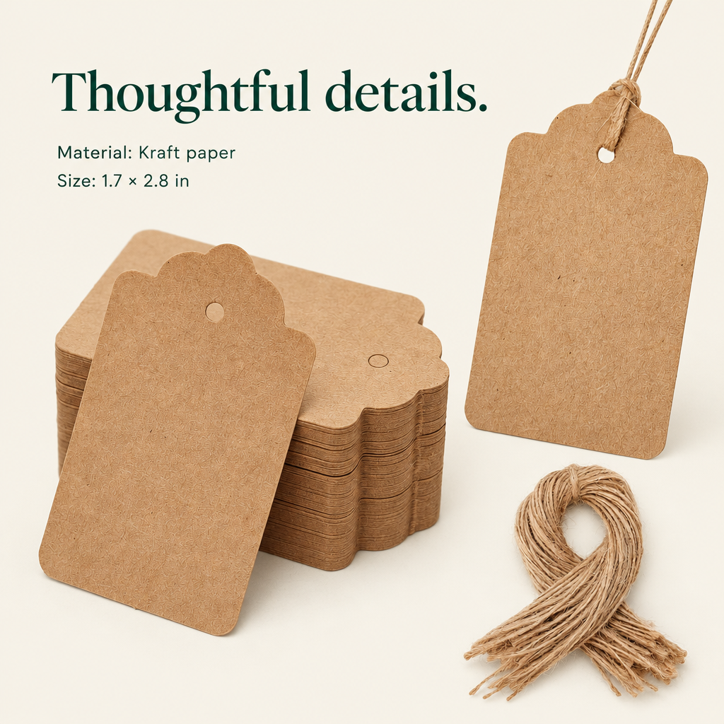Kraft Gift Tags with Twine – 100 Pack — details