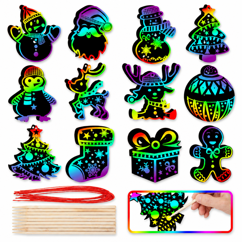Scratch Art Ornament Craft Kit – 72 Pack — product
