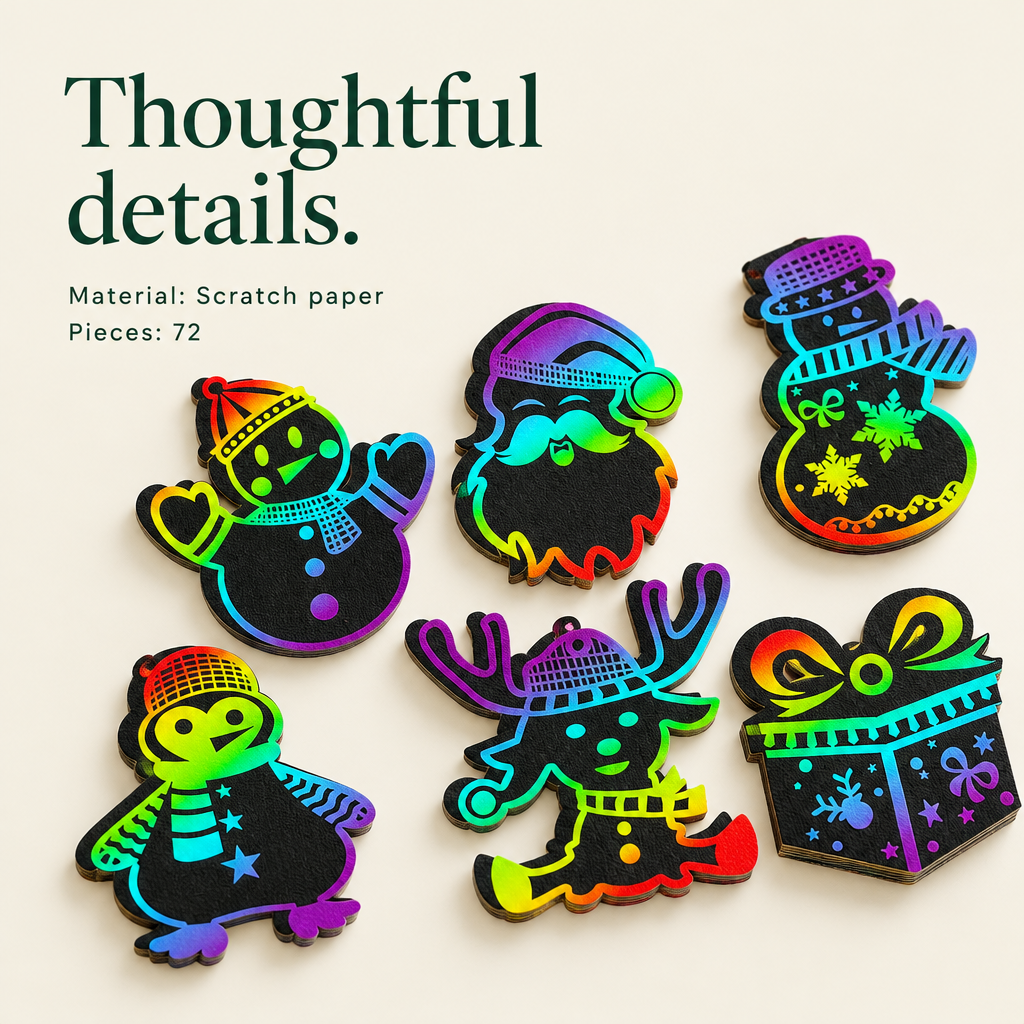 Scratch Art Ornament Craft Kit – 72 Pack — details