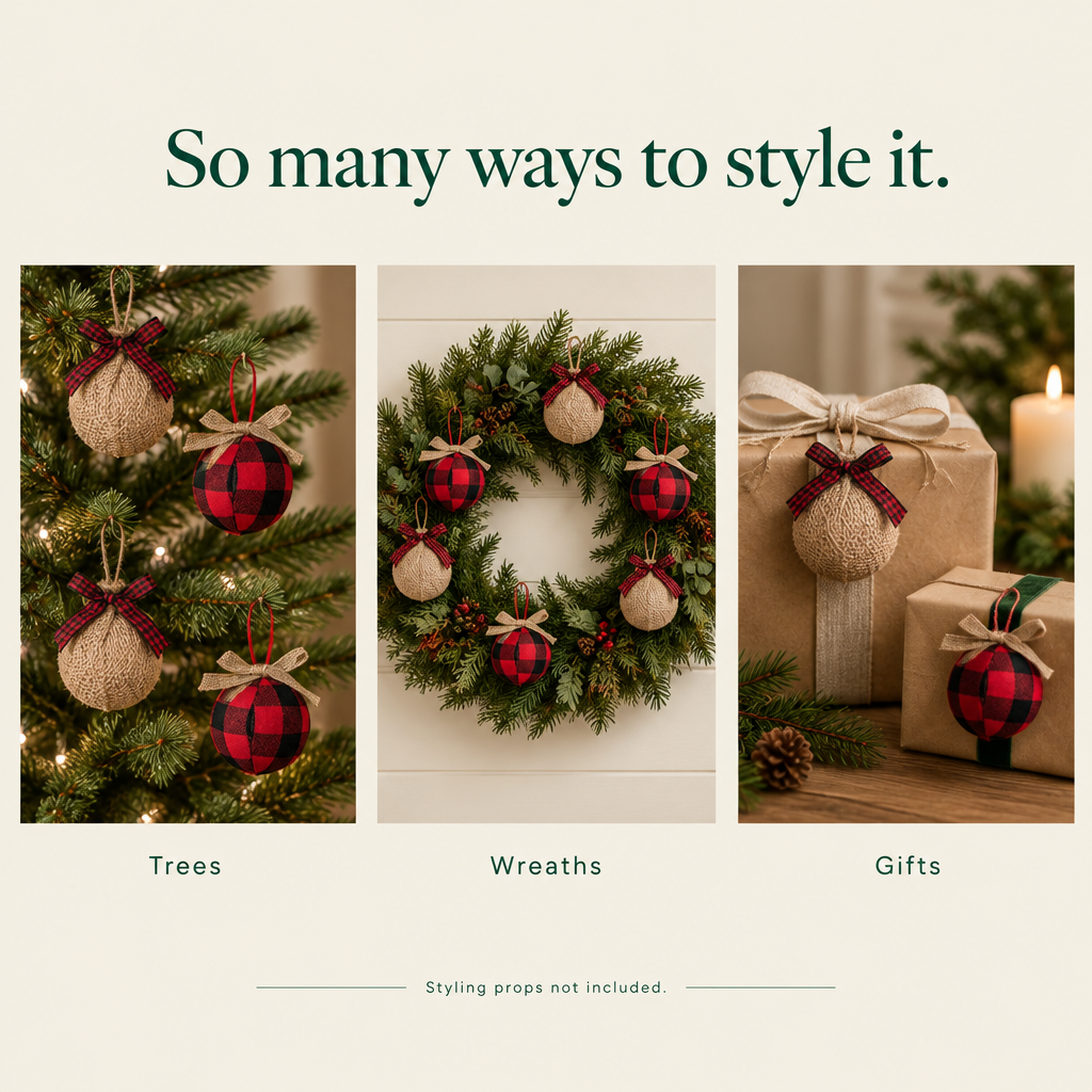 Buffalo Plaid Burlap Ornaments – 12 Pack — styling ideas