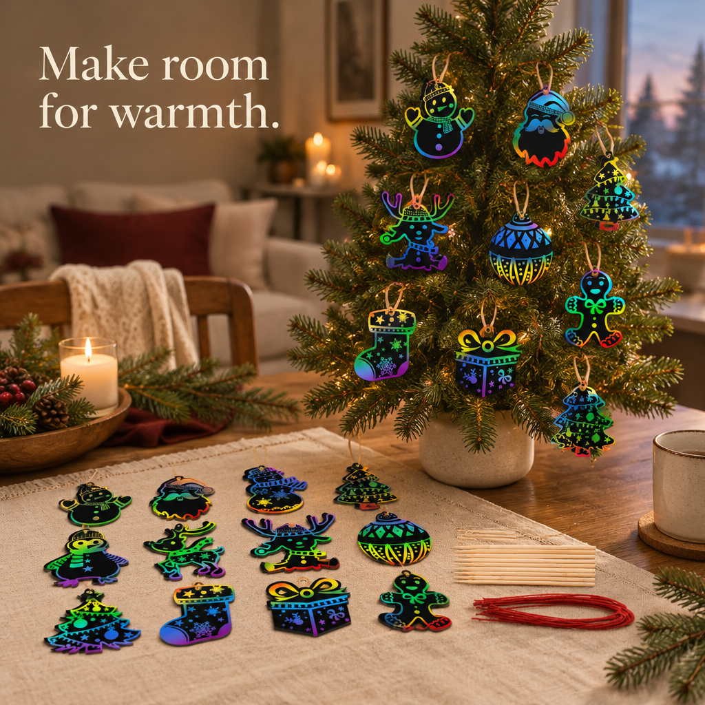 Scratch Art Ornament Craft Kit – 72 Pack — in use