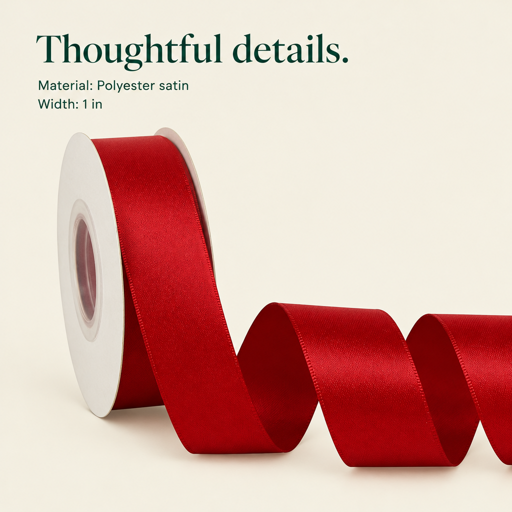Red Satin Ribbon – 1 in × 25 yd — details