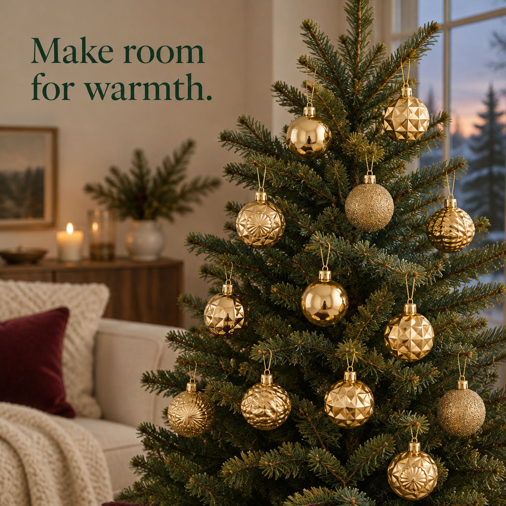 Small Gold Ball Ornaments – 24 Pack — in use