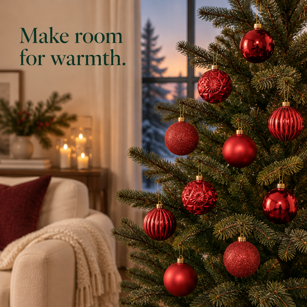 Small Red Ball Ornaments – 24 Pack — in use