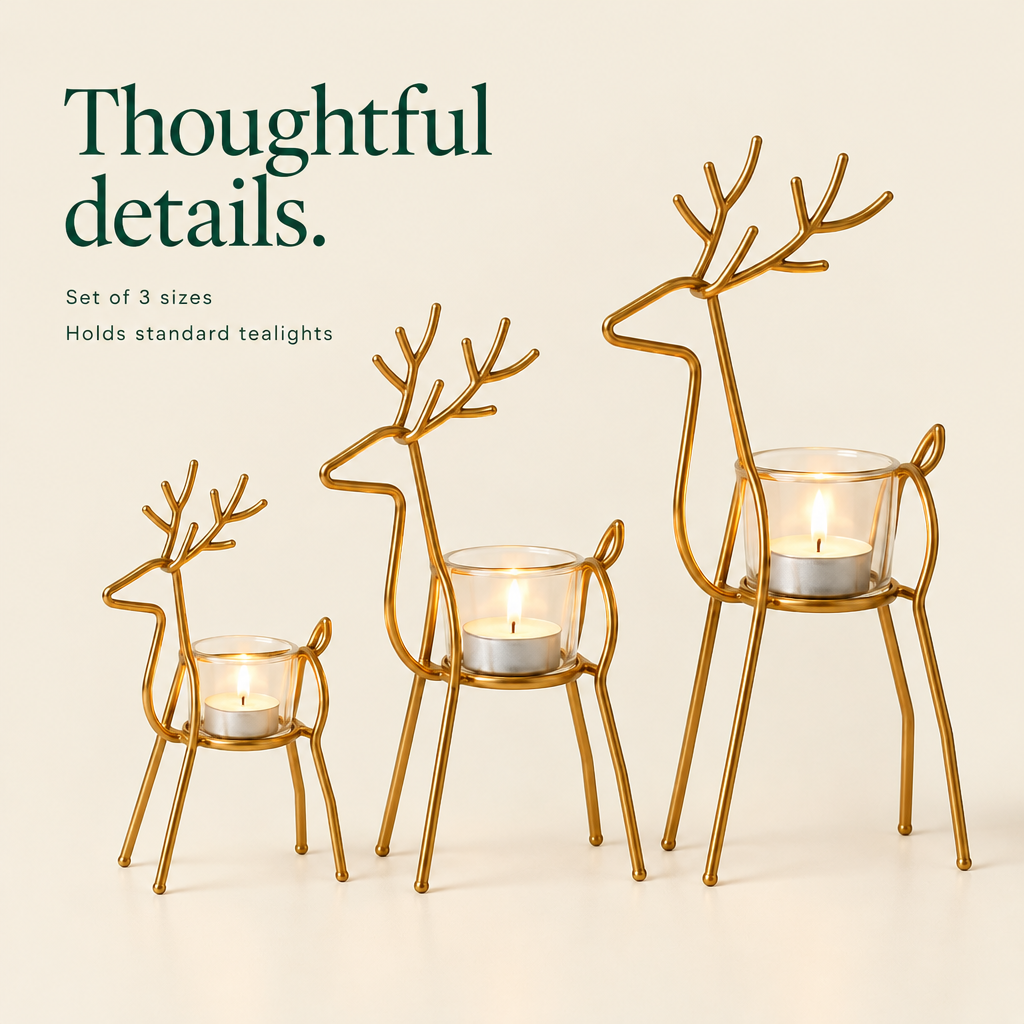 Gold Wire Reindeer Tealight Holders – Set of 3 — details