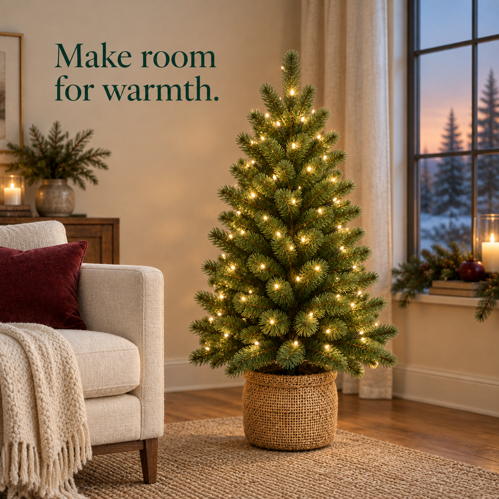 Pre-Lit Mini Pine Christmas Tree – 3 ft — in use