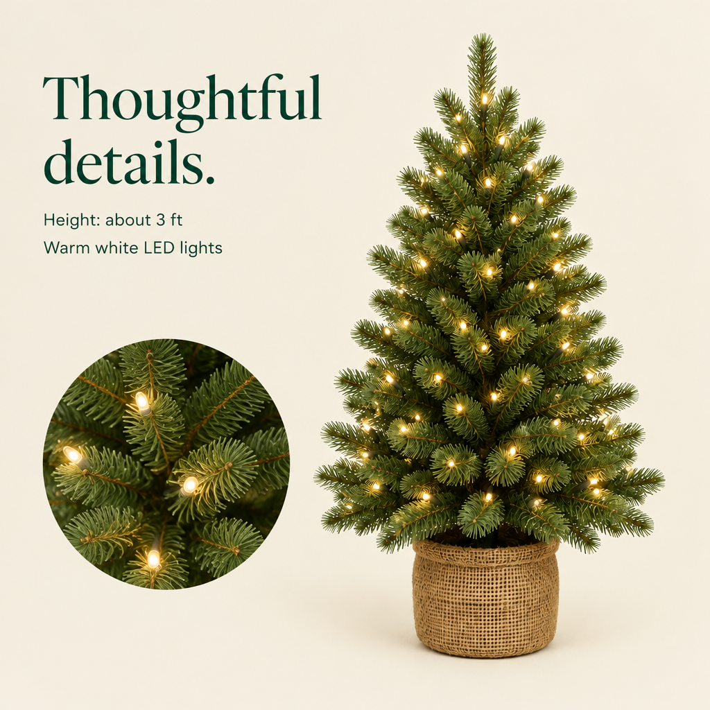 Pre-Lit Mini Pine Christmas Tree – 3 ft — details
