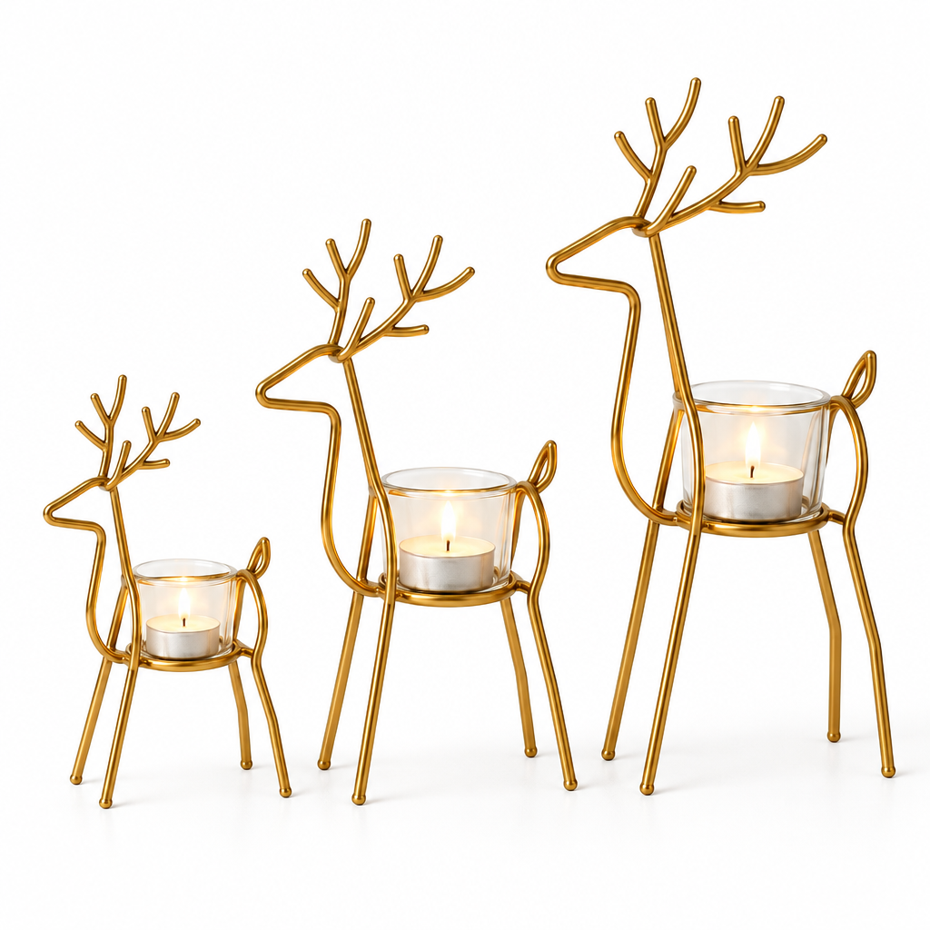 Gold Wire Reindeer Tealight Holders – Set of 3 — product