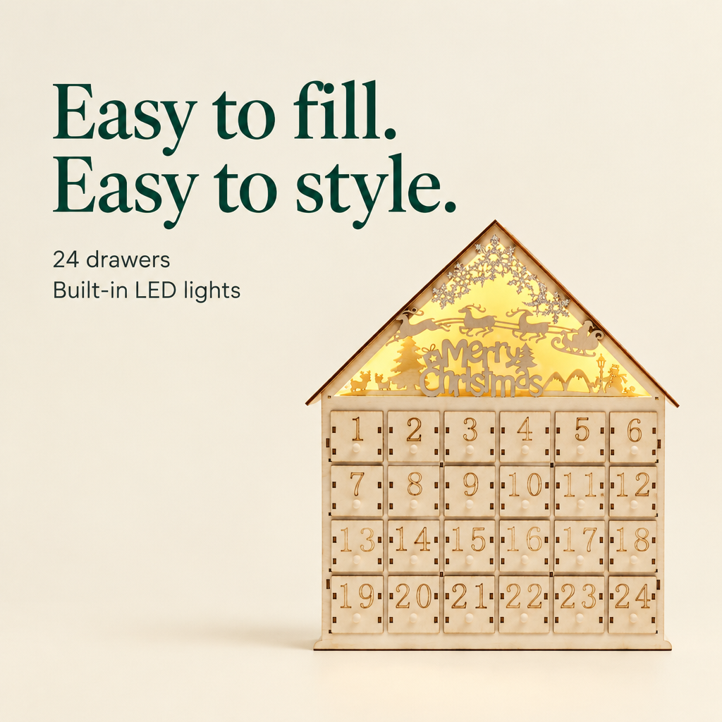 LED Wooden Advent Calendar with 24 Drawers — details