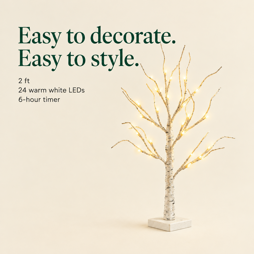 Lighted Birch Tree Centerpiece – 2 ft, 24 LEDs — details