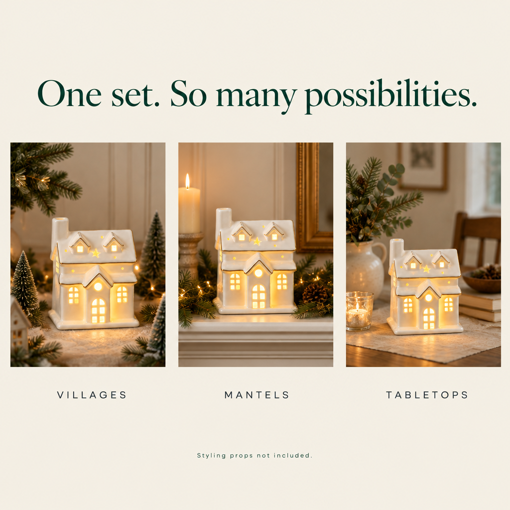 Lighted White Ceramic Village House with Gold Trim — possibilities