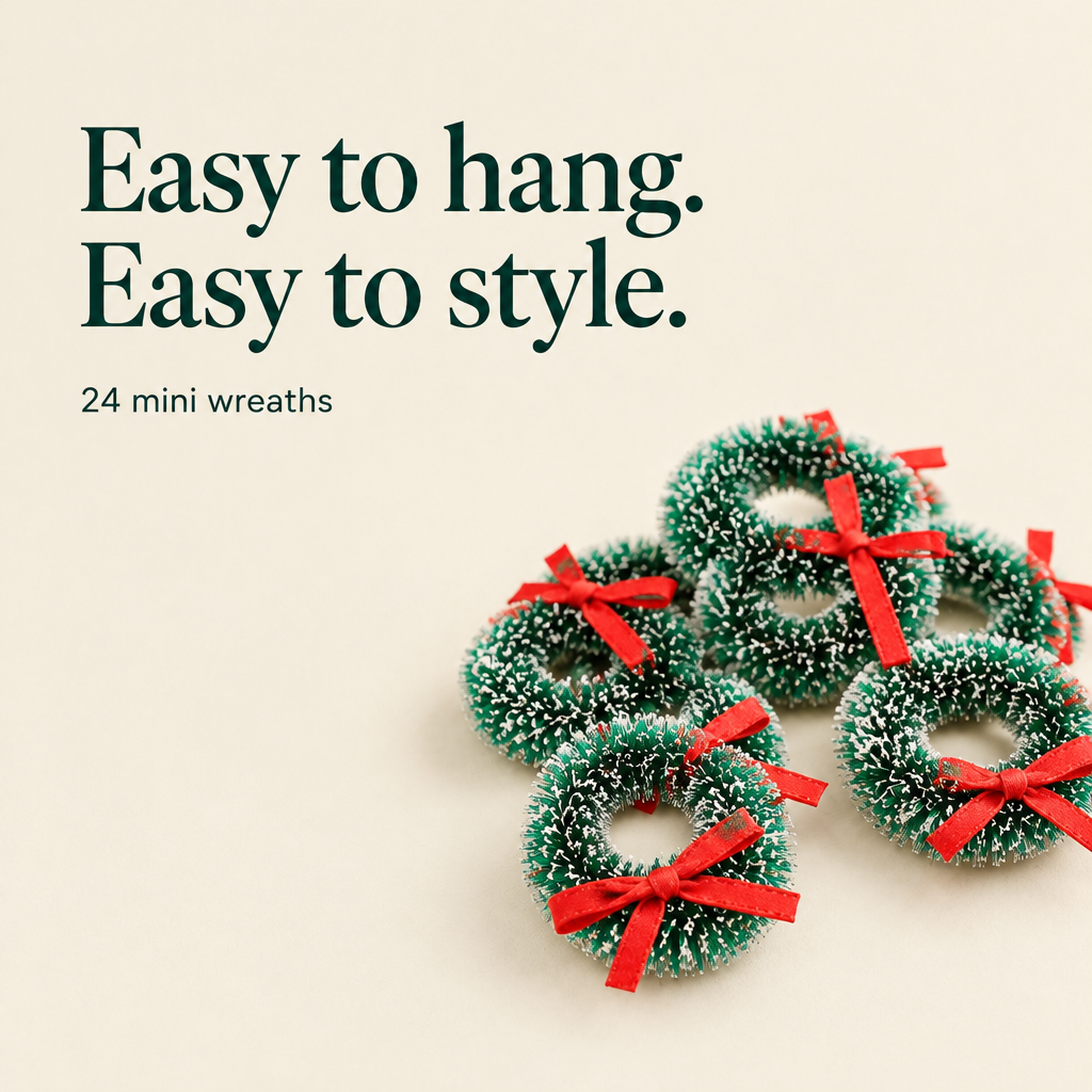 Mini Christmas Wreath Ornaments – 24 Pack — details