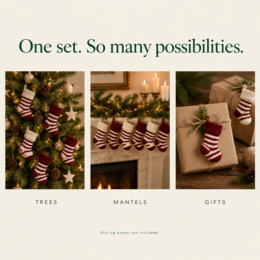 Mini Knit Stockings – 6 Pack, 9 in, Burgundy & Cream — possibilities