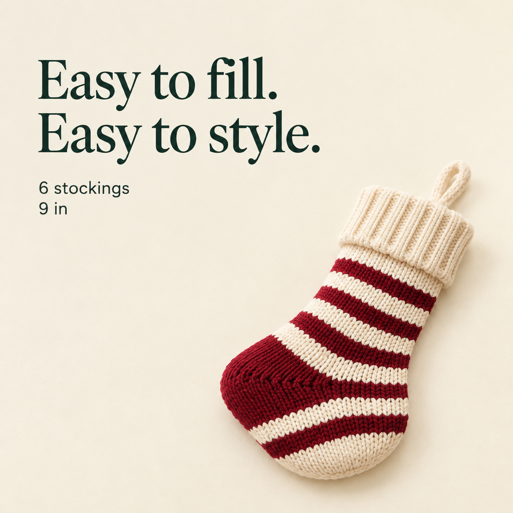 Mini Knit Stockings – 6 Pack, 9 in, Burgundy & Cream — details