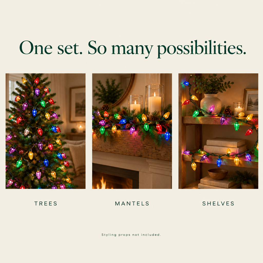 Multicolor Faceted Bulb String Lights – 18 ft, 50 LEDs — possibilities