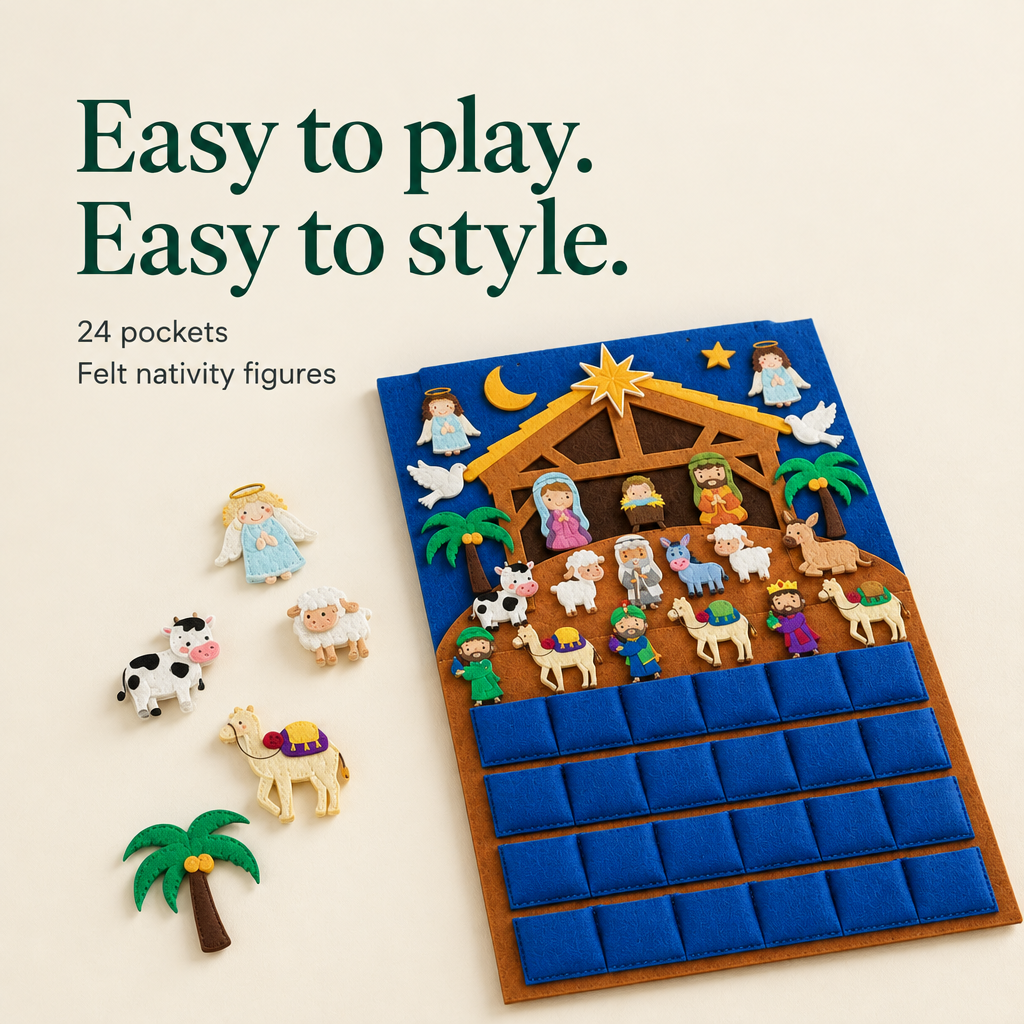 Nativity Felt Advent Calendar – 24 Pockets — details