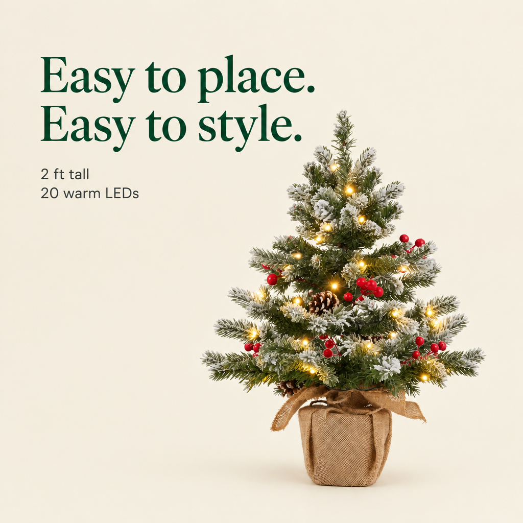 Pre-Lit Snowy Mini Christmas Tree – 2 ft — details
