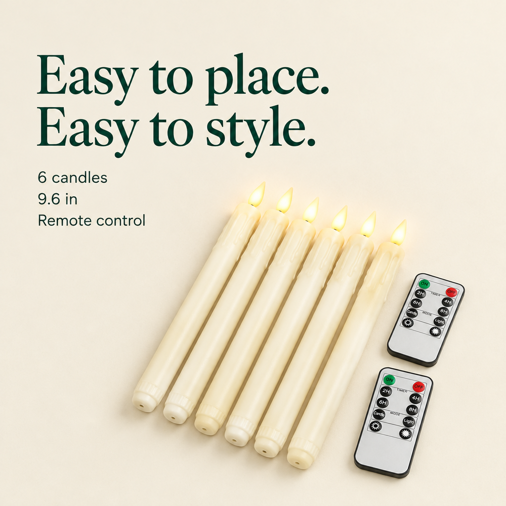 Real Wax Flameless Taper Candles with Remote – 6 Pack, 9.6 in — details