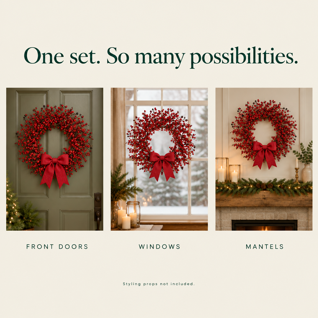 Red Berry Wreath with Bow – 18 in — possibilities