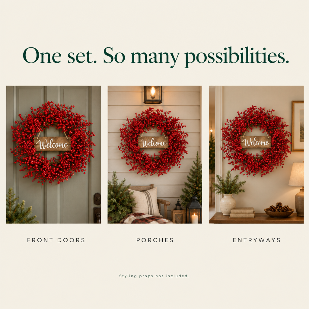 Red Berry Wreath with Welcome Sign – 20 in — possibilities