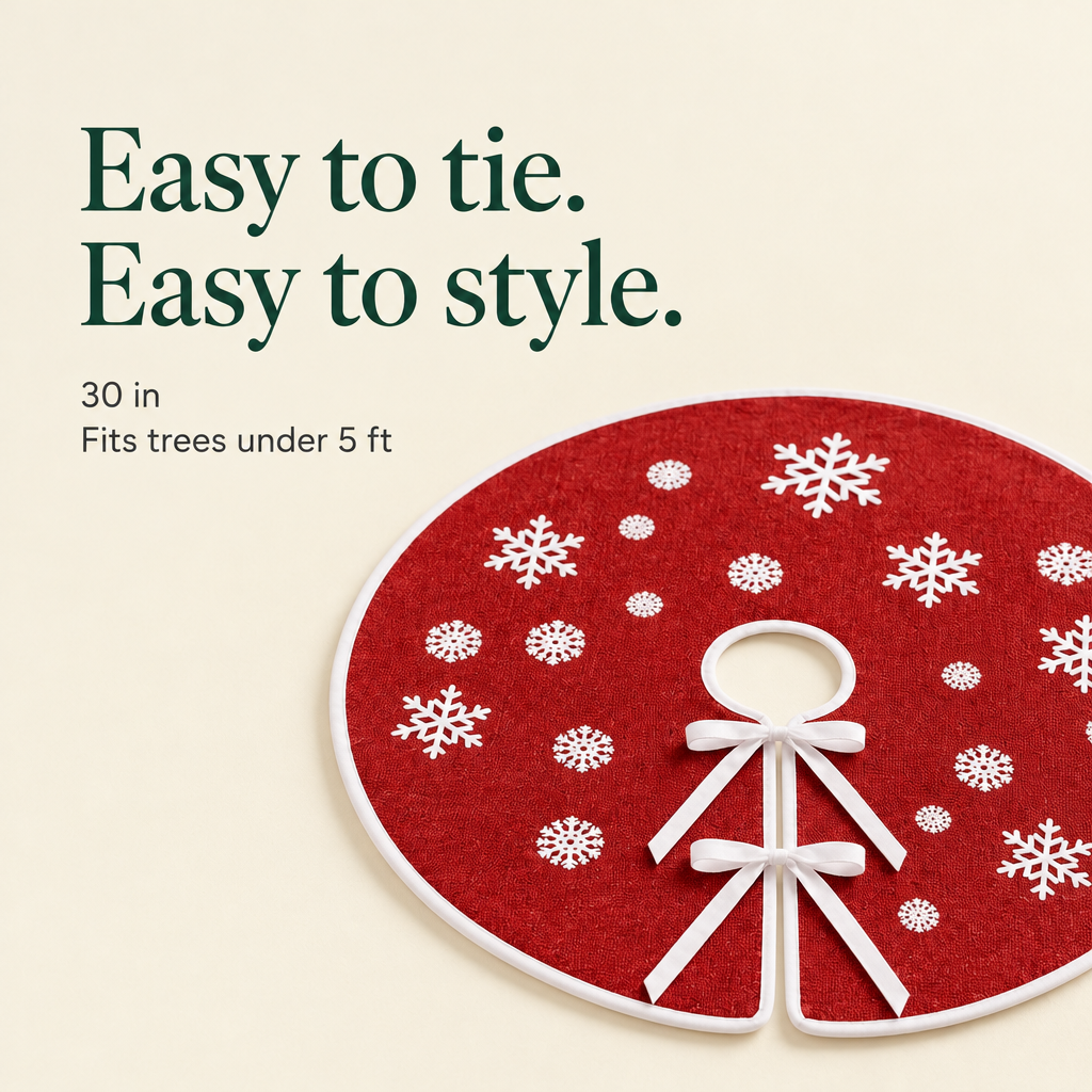 Red Burlap Snowflake Tree Skirt – 30 in — details