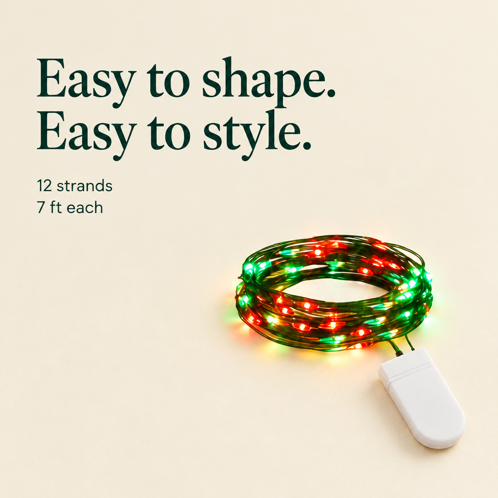 Red & Green Fairy Lights – 12 Pack, 7 ft — details