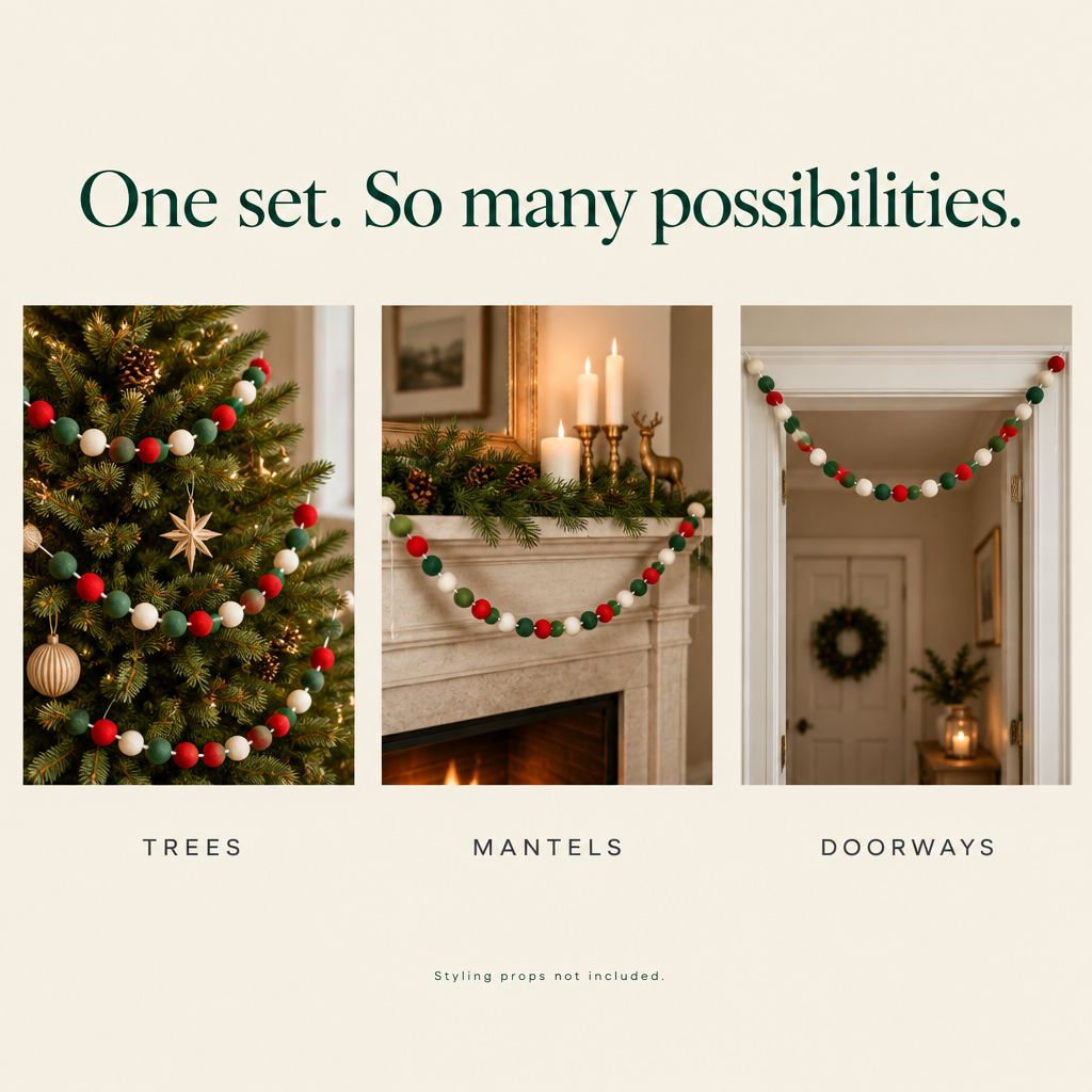 Red, Green & White Felt Ball Garland – 2 Pack, 9.8 ft — possibilities