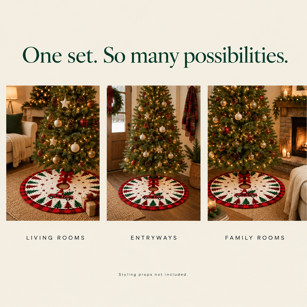 Red Truck & Plaid Trees Christmas Tree Skirt – 48 in — possibilities