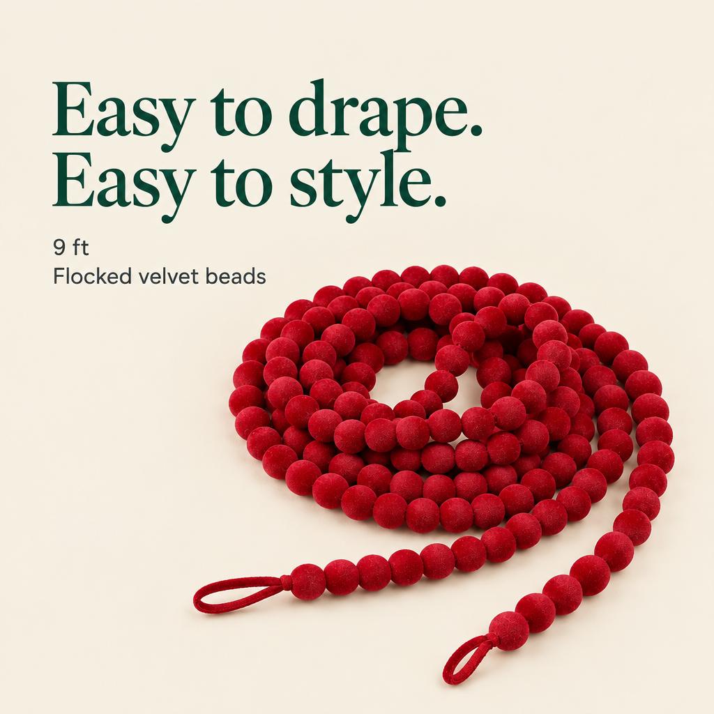 Red Velvet Bead Garland – 9 ft — details