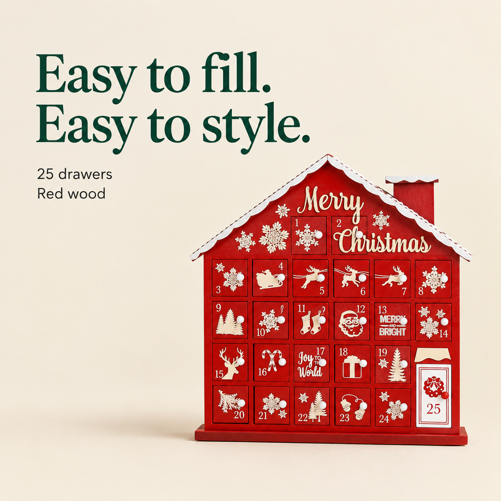 Red Wooden House Advent Calendar – 25 Drawers — details