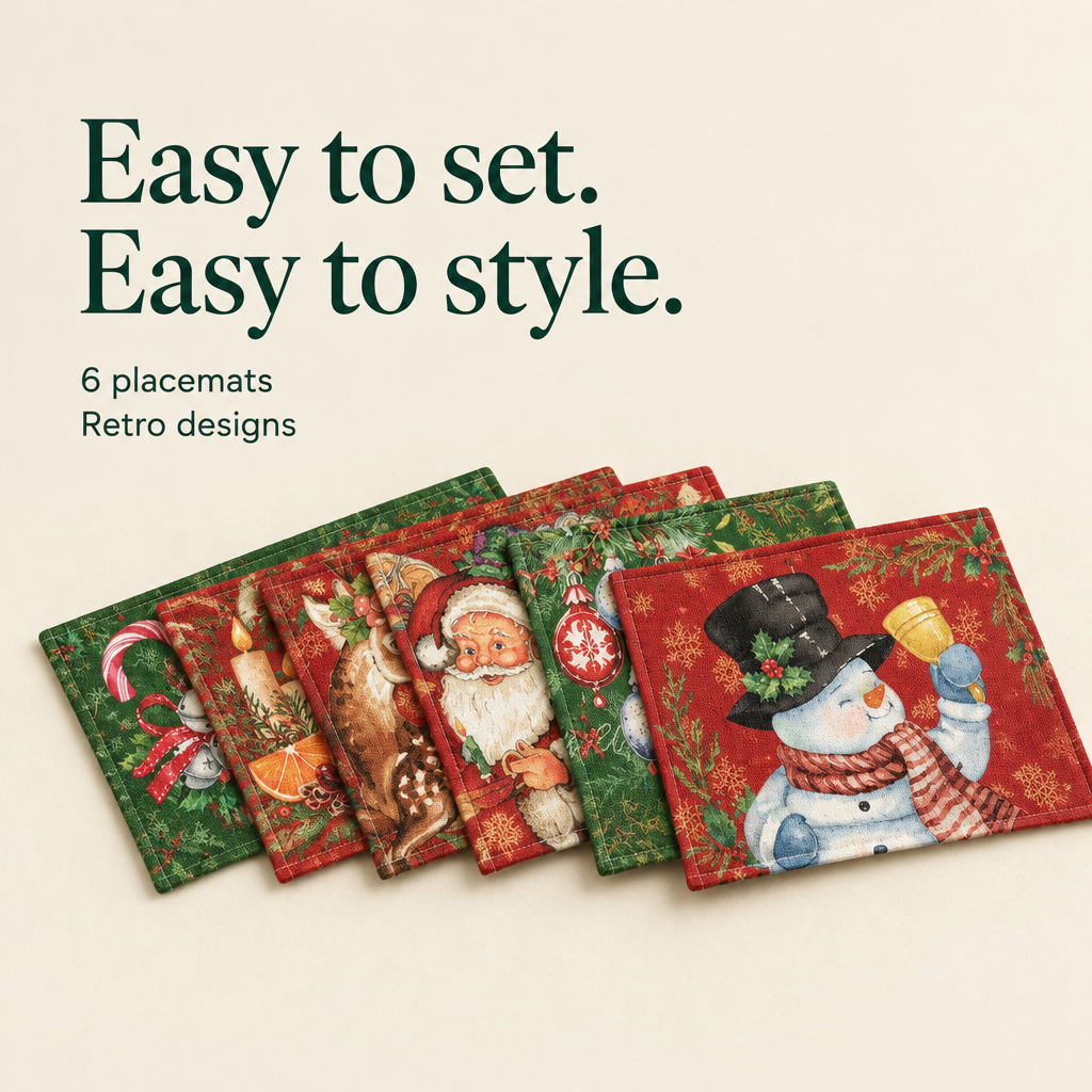 Retro Santa & Snowman Placemats – 6 Pack — details