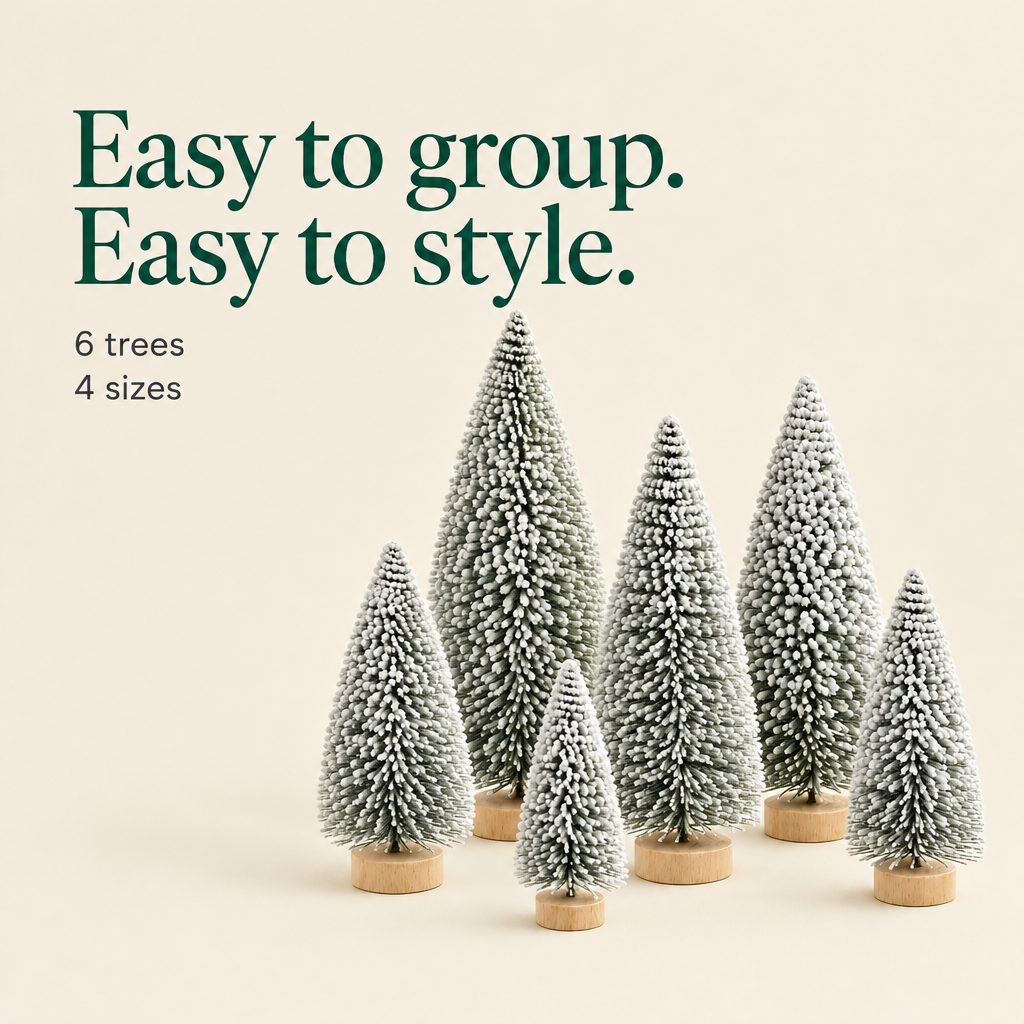 Snow Flocked Mini Christmas Trees – 6 Pack, 4 Sizes — details