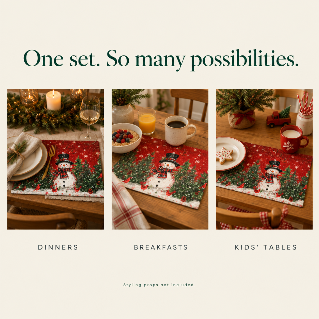 Snowman & Cardinal Christmas Placemats – 4 Pack — possibilities