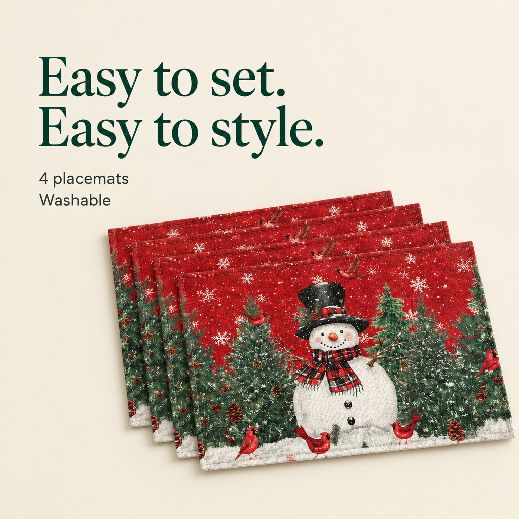 Snowman & Cardinal Christmas Placemats – 4 Pack — details