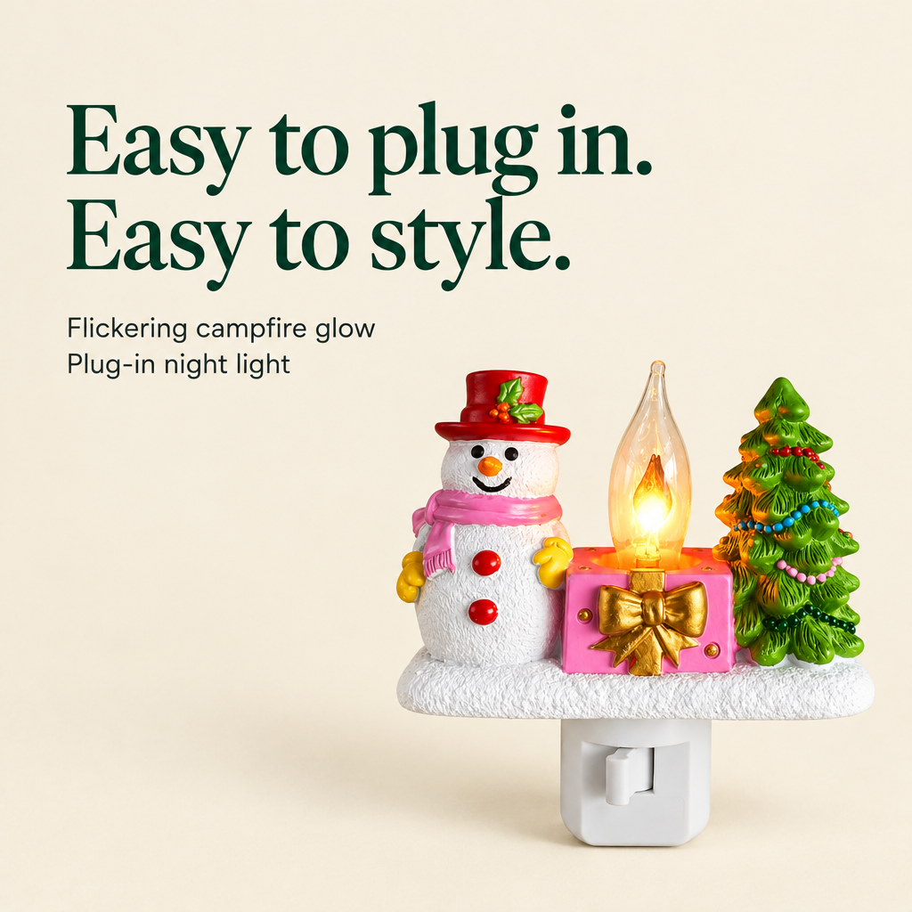 Snowman & Tree Campfire Night Light — details