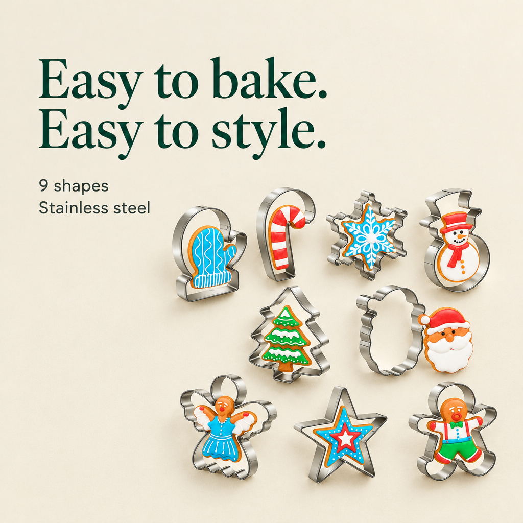Stainless Steel Christmas Cookie Cutters – 9 Pack — details